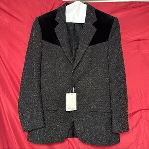 Givenchy Paris Black Textured Wool Velvet Yoke Western Blazer Sport Jacket 48